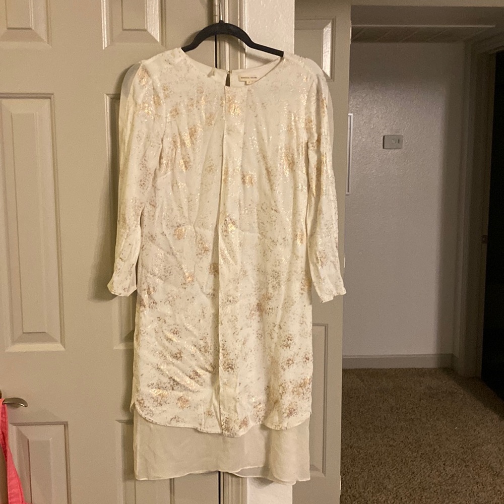 White/gold foil long sleeve Rebecca Taylor dress